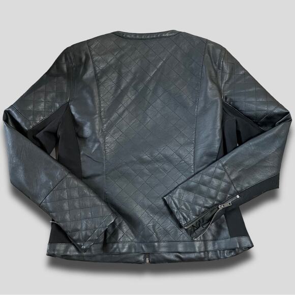 HARVE BENARD VEGAN LEATHER MOTO MOB WIFE ZIPPER ACCENT COAT BLACK LARGE - Picture 2 of 9